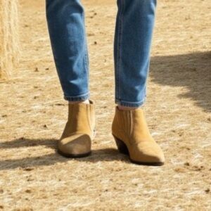 VTG MAINE WOODS Dude Leather Cowgirl Ankle Boots in Tan 8.5